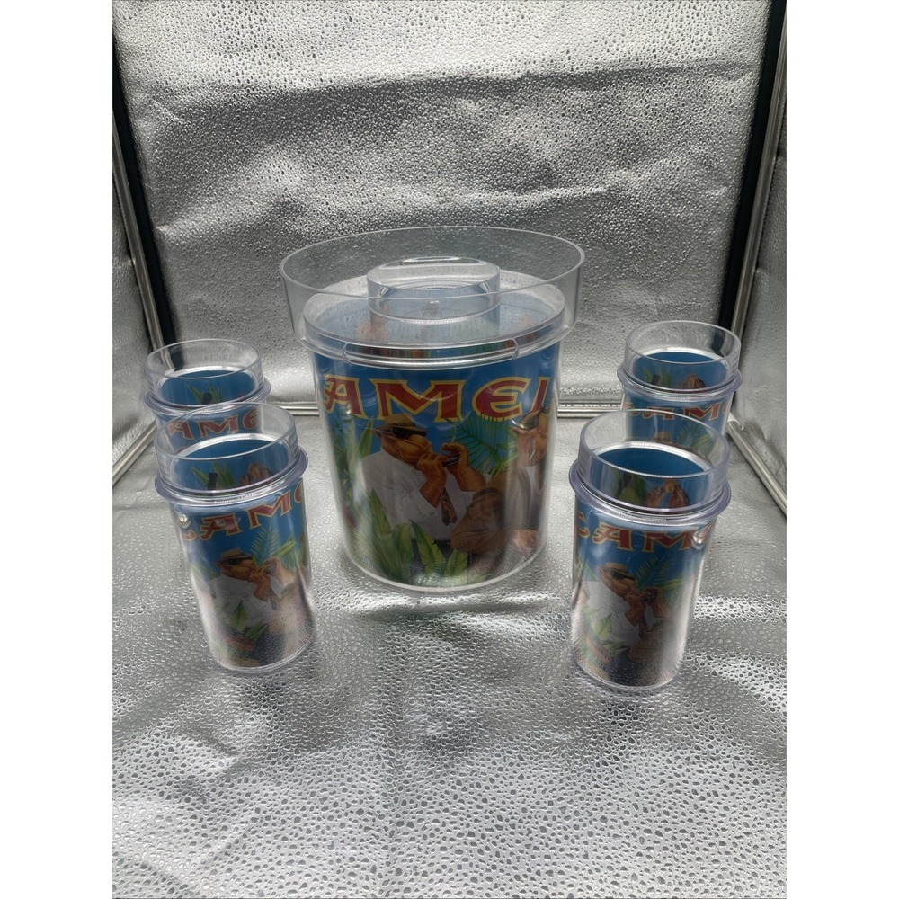 Vintage Smokin' Joe Camel Collection- Ice Bucket, 4 Tumblers Plastic Promotional